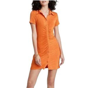 Wild Fable Womens M Dress Rust Orange Short Sleeve Button Down Ruched Bodycon